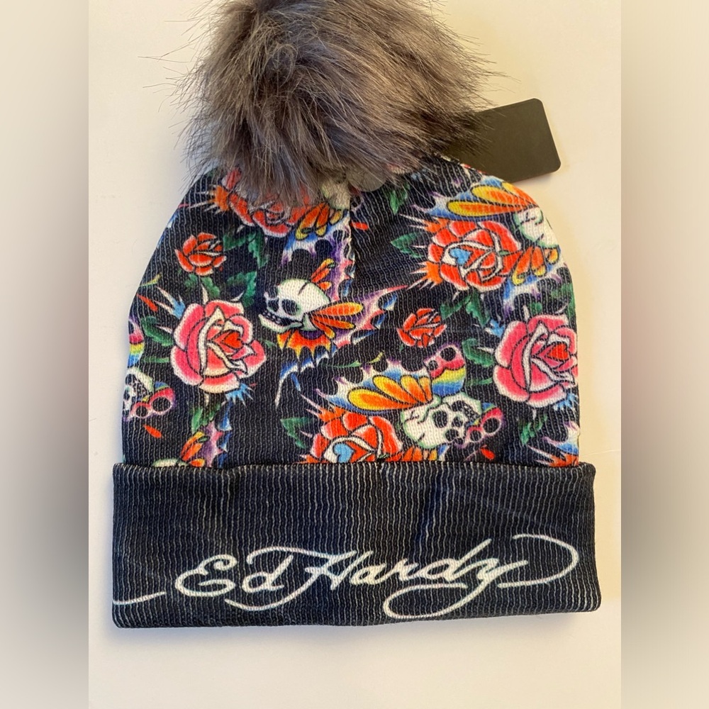 Ed Hardy Pom Beanie NEW! - Picture 3 of 4